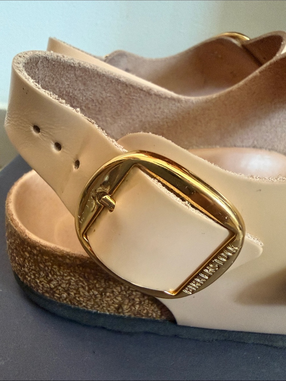 Birkenstock Double-Buckle Sandals in Nude with Gold Hardware - Picture 3 of 7